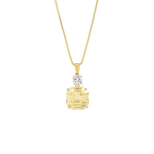 Yellow Square Crystal Zircon Pendent Necklace