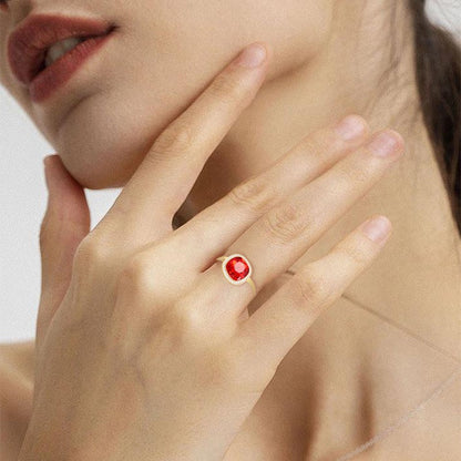 Square Ruby Crystal Open Ring