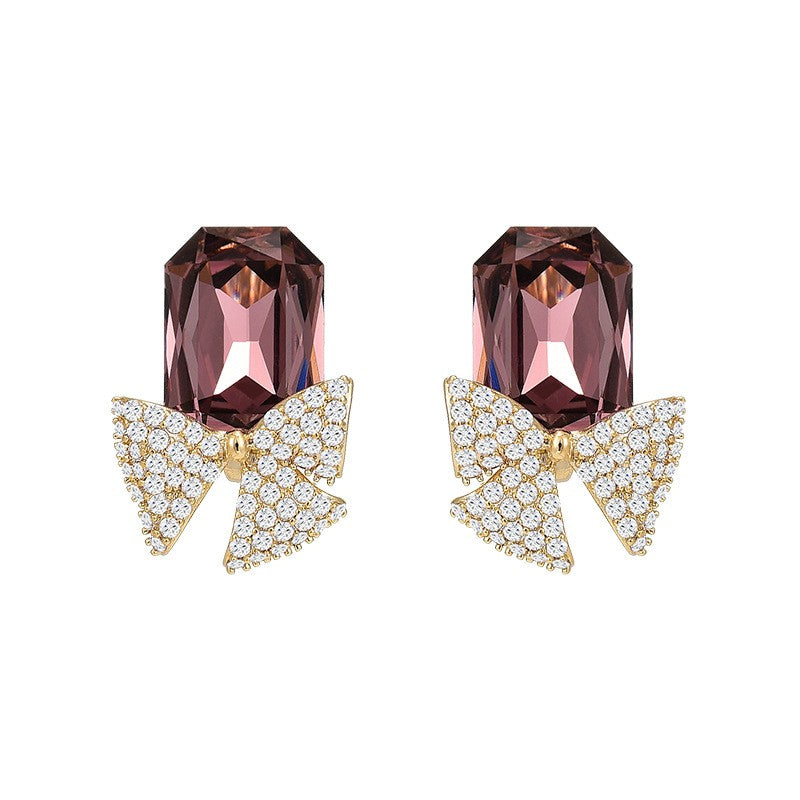 Rectangle Crystal Zirconia Bow Tie Stud Earrings