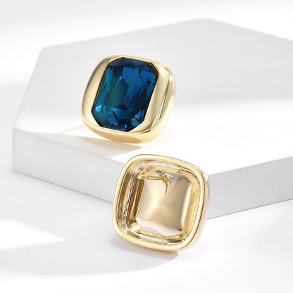 Rectangle Blue Crystal Stud Earrings