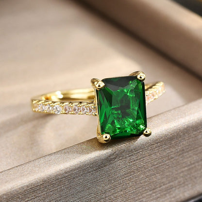 Classic Emerald Zircon Adjustable Ring