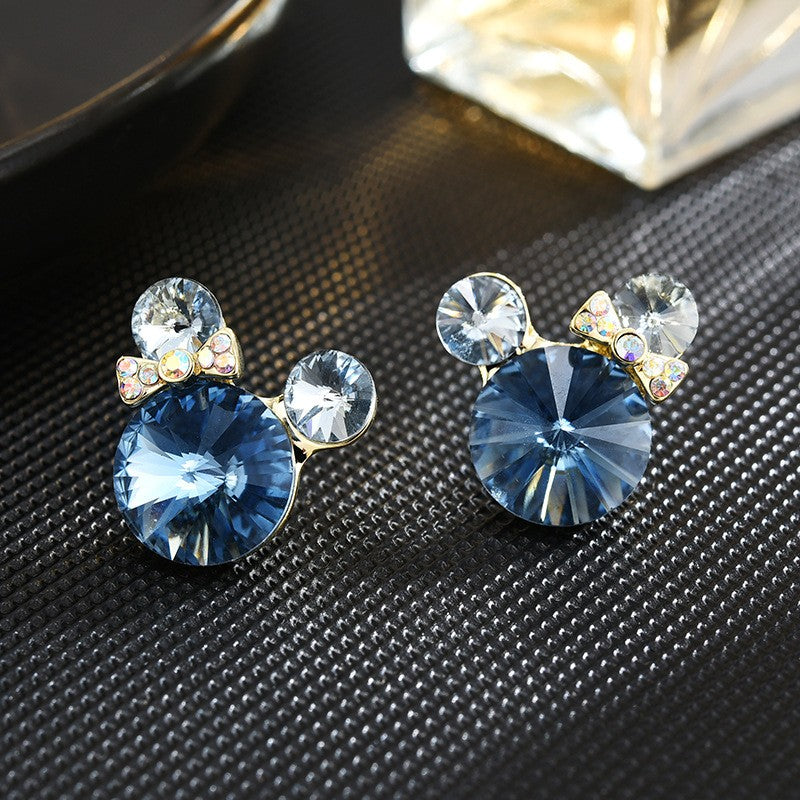 Triple Cone Crystal Bow Tie Stud Earrings