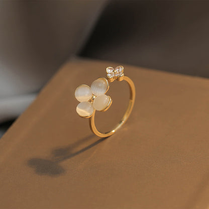 Moonstone Double Clover Open Ring