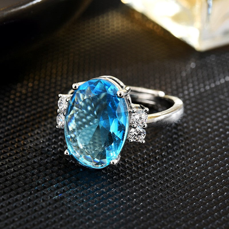 Oval Blue Sapphire Zircon Open Ring