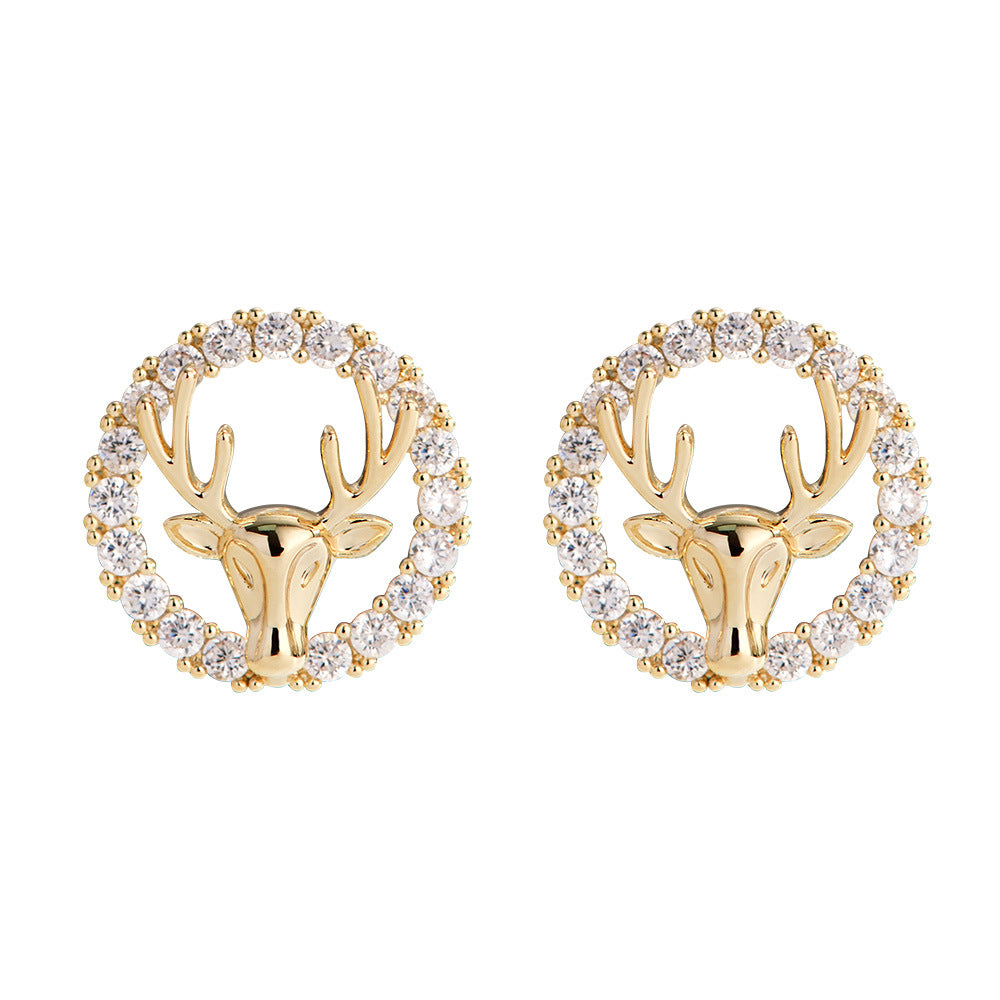 Sapphire Circle Deer Stud Earrings