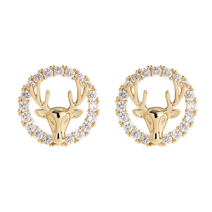 Sapphire Circle Deer Stud Earrings