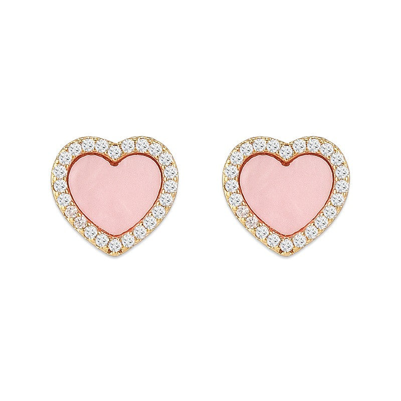 Pink Heart Zircon Stud Earrings