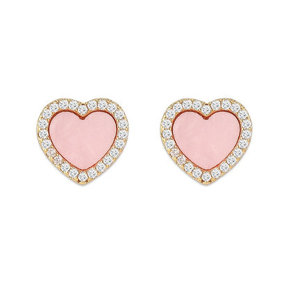 Pink Heart Zircon Stud Earrings