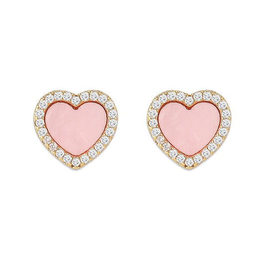 Pink Heart Zircon Stud Earrings