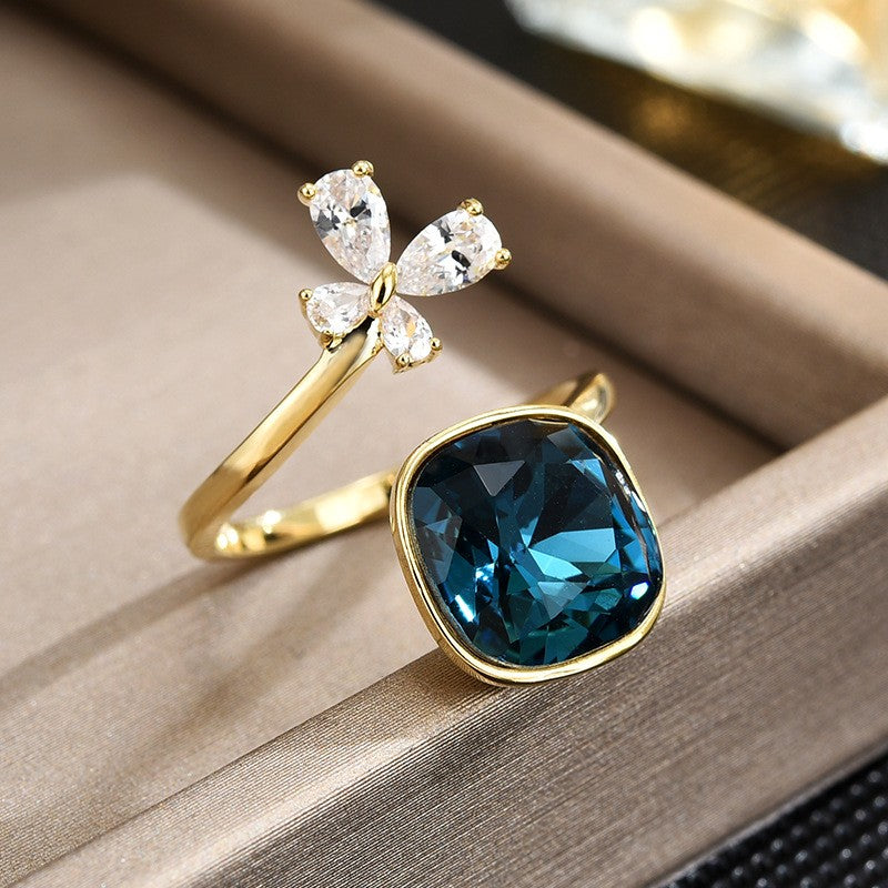 Butterfly Sapphire Emerald Open Gold Ring