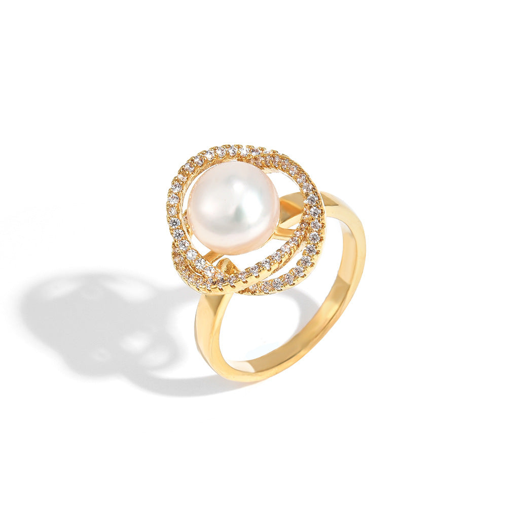 Full Zircon Pearl Open Ring