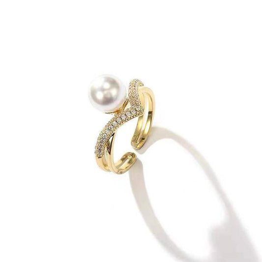 Pearl V Zircon Open Ring