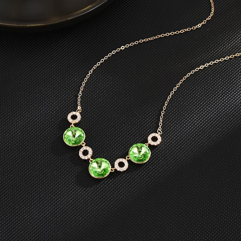 Circle Sapphire Green Crystal Charm Necklace