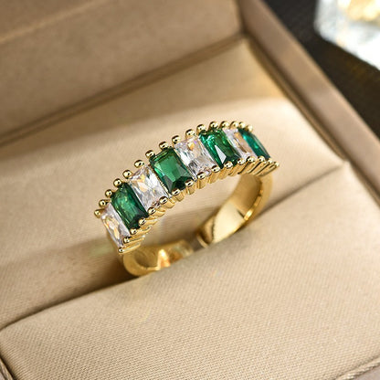 Emerald Baguette Gold Open Ring