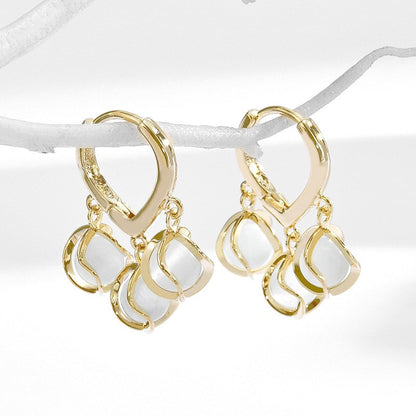 Triple Moonstone Dangling Hoop Earrings