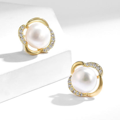 Freshwater Pearl Zircon Stud Earrings