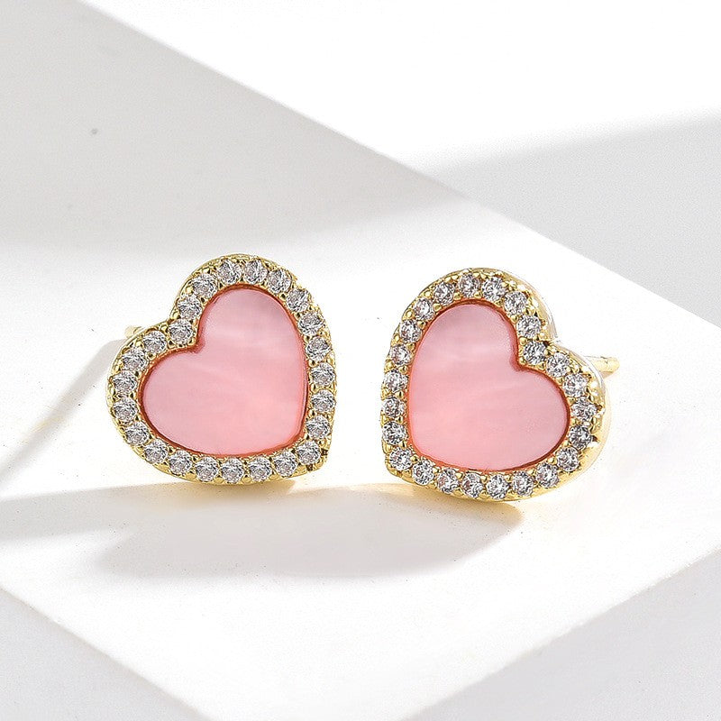 Pink Heart Zircon Stud Earrings