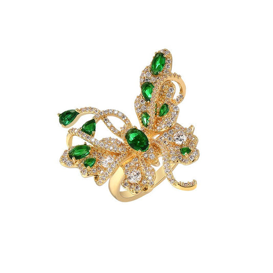 Emerald Zirconia Butterfly Open Silver Ring