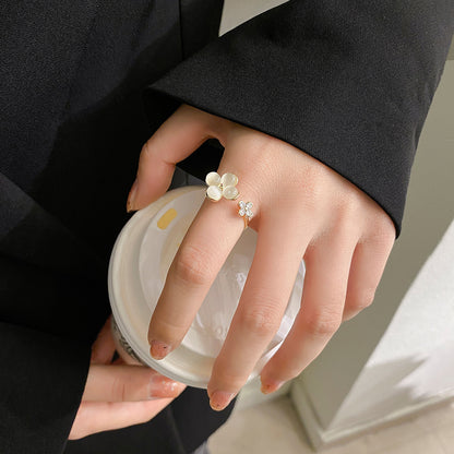 Moonstone Double Clover Open Ring