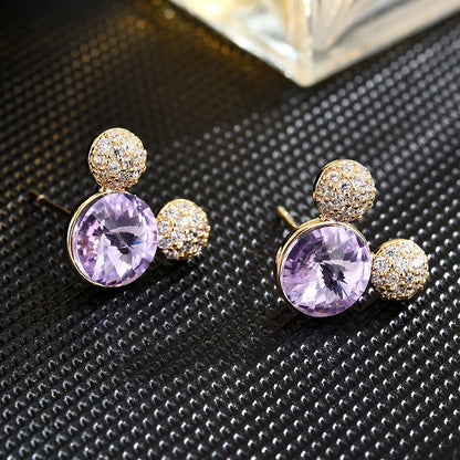 Double Round Purple Crystal Sapphire Stud Earrings