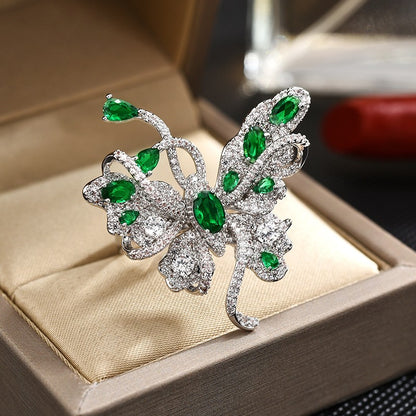 Emerald Zirconia Butterfly Open Silver Ring