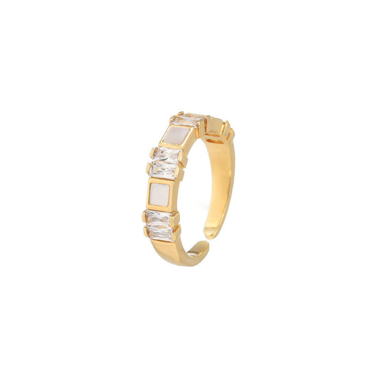 Baguette Moonstone Sapphire Open Gold Ring