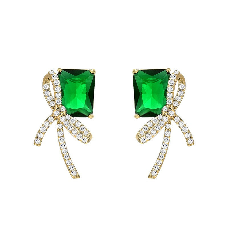 Emerald Zirconia Ribbon Stud Earrings