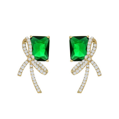 Emerald Zirconia Ribbon Stud Earrings