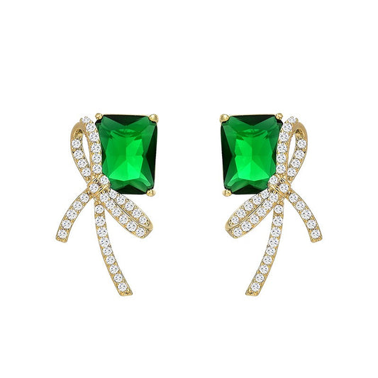 Emerald Zirconia Ribbon Stud Earrings