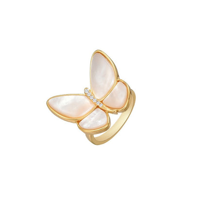 Mother of Pearl Butterfly Gold Open Ring