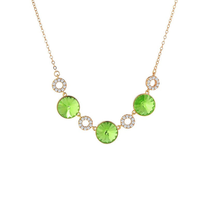 Circle Sapphire Green Crystal Charm Necklace