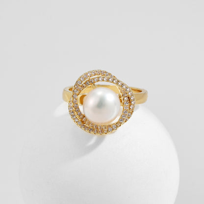 Full Zircon Pearl Open Ring