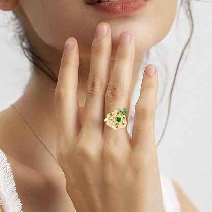 Emerald Butterfly Flower Open Ring