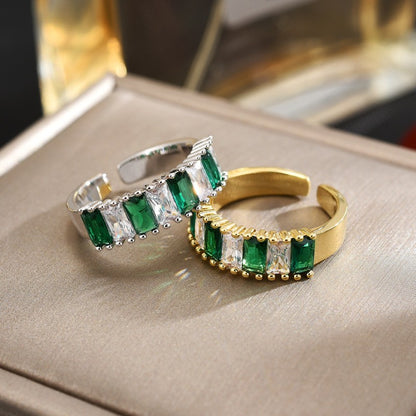 Emerald Baguette Gold Open Ring