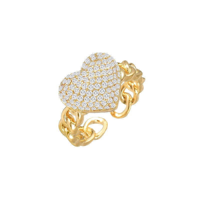 Sapphire Heart Braided Gold Open Ring