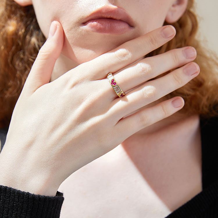 Baguette Love Heart Open Ring