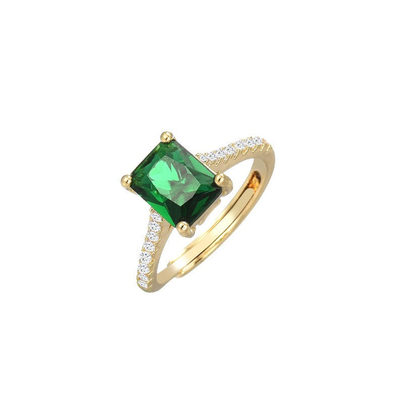 Classic Emerald Zircon Adjustable Ring