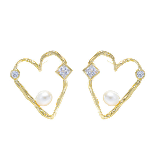 Freshwater Pearl Sapphire Open Heart Stud Earrings