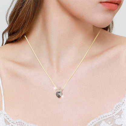 Brown Gold Crystal Heart Sapphire Crown  Necklace