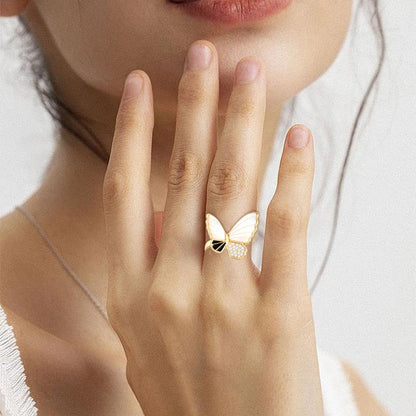 Mother of Pearl Black Butterfly Open Ring