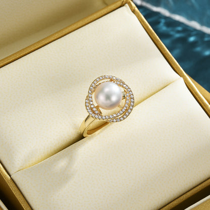 Full Zircon Pearl Open Ring