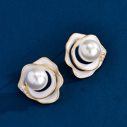 Freshwater Pearl Black Rose Stud Earrings