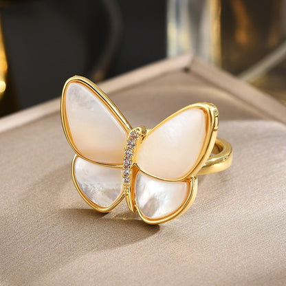 Mother of Pearl Butterfly Gold Open Ring