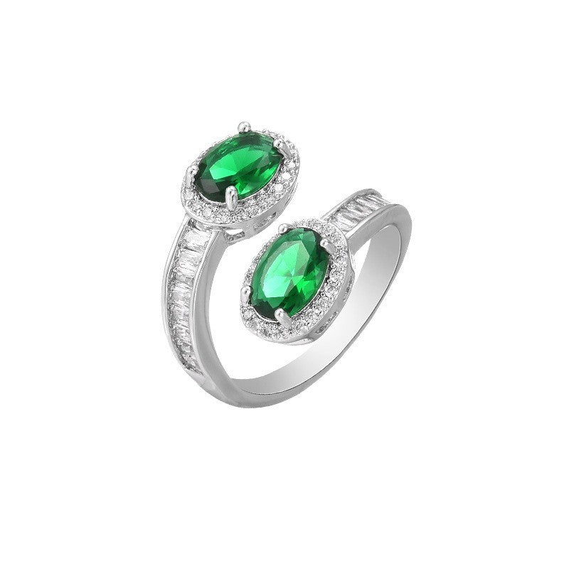 Double Emerald Zircon Open Ring