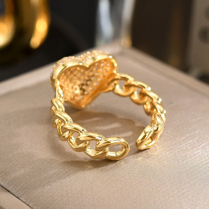 Sapphire Heart Braided Gold Open Ring