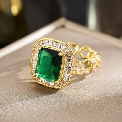 Emerald Zirconia Braided Open Ring