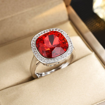 Square Ruby Crystal Open Ring