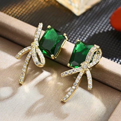 Emerald Zirconia Ribbon Stud Earrings