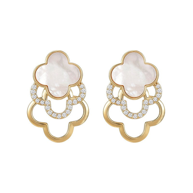 Trio Mother of Pearl Clover Zirconia Stud Earrings