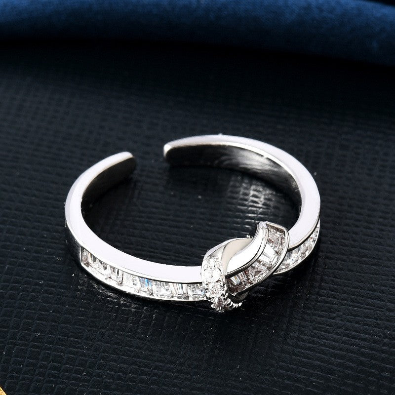 Zirconia Knot Silver Open Ring